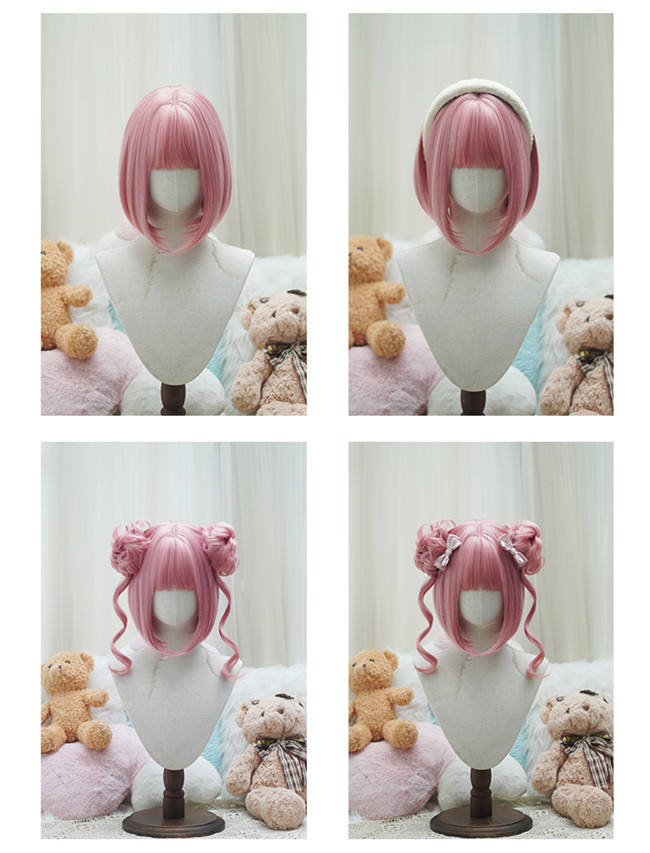 Yuchashui Sweetheart Bobo Cut Lolita Wig and Double Bun Hairstyle