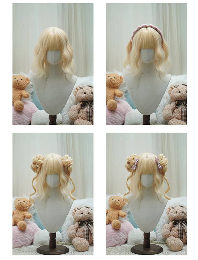 Yuchashui Sweetheart Bobo Cut Lolita Wig and Double Bun Hairstyle