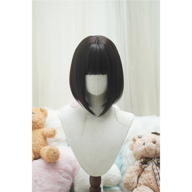 Yuchashui Sweetheart Bobo Cut Lolita Wig and Double Bun Hairstyle