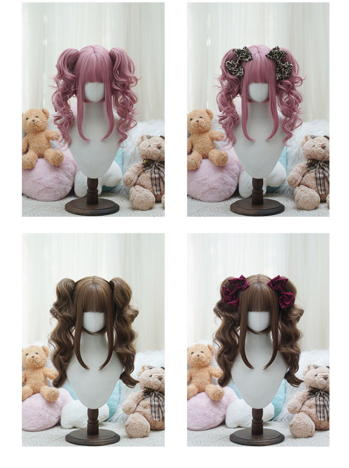 Yuchashui Retro Sweetheart Bobo Cut Lolita Wig and Curls Double Ponytails