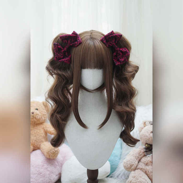 Yuchashui Retro Sweetheart Bobo Cut Lolita Wig and Curls Double Ponytails