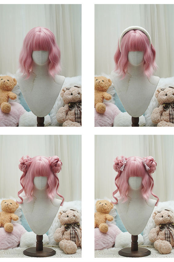Yuchashui Sweetheart Bobo Cut Lolita Wig and Double Bun Hairstyle