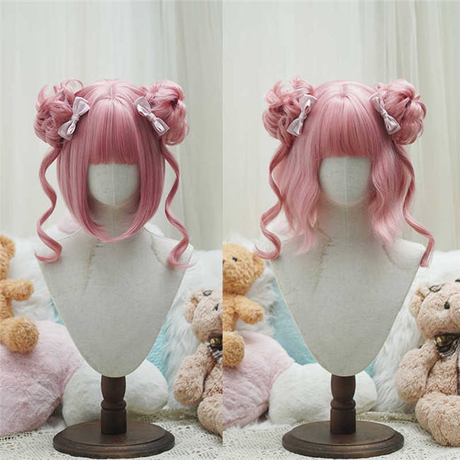 Yuchashui Sweetheart Bobo Cut Lolita Wig and Double Bun Hairstyle