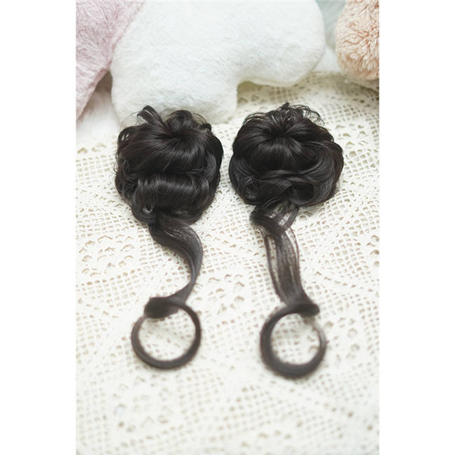 Yuchashui Sweetheart Bobo Cut Lolita Wig and Double Bun Hairstyle