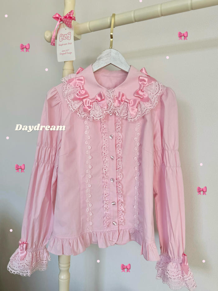 Retro Bow Lace Long and Short Sleeve Blouse