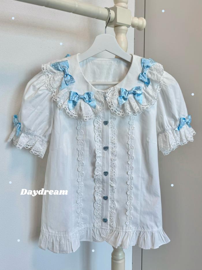 Retro Bow Lace Long and Short Sleeve Blouse