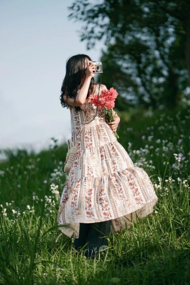 Bring Dreams Retro Flowers Strapless Dress Mori Kei Outfits