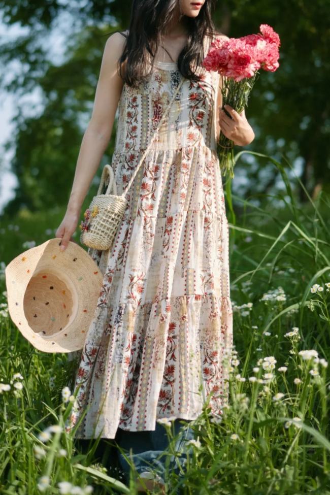 Bring Dreams Retro Flowers Strapless Dress Mori Kei Outfits