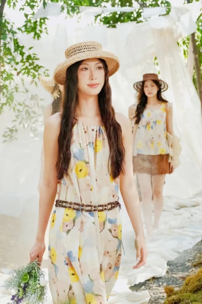 Bring Dreams Retro Prints Strapless Dress Mori Kei Fashion