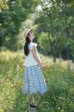 Bring Dreams Plaid Flowers Bud Skirt Mori Kei Fashion