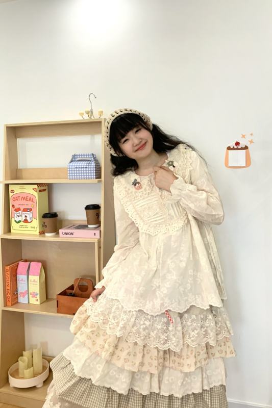 Embroidered Lace Patchwork Skirt Mori Kei Fashion