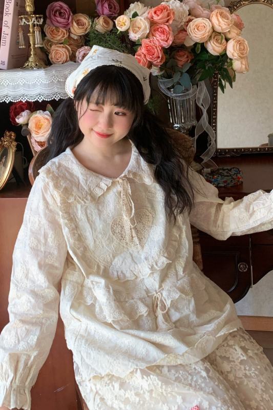 Sweet Embroidered Patchwork Long Sleeve Blouse Mori Kei Fashion