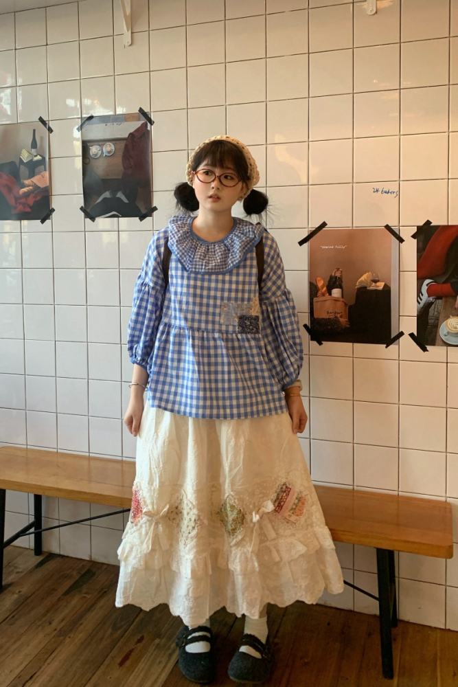 Embroidered Lace Patchwork Skirt Mori Kei Fashion