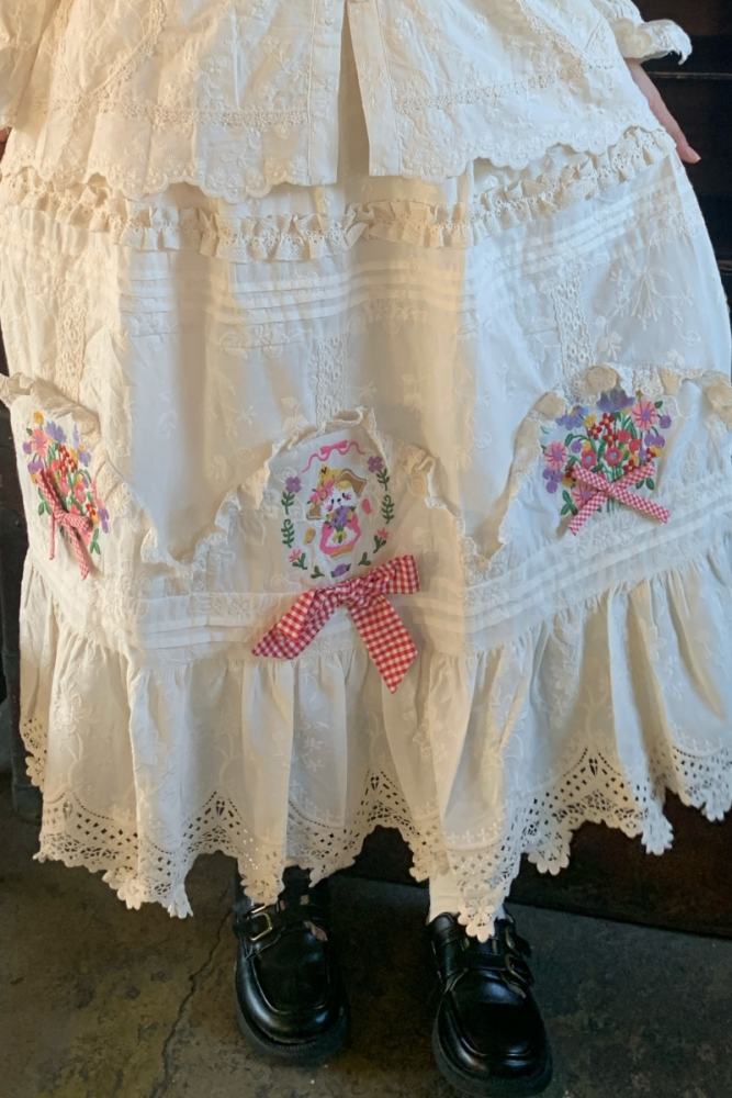 Embroidered Lace Patchwork Skirt Mori Kei Fashion