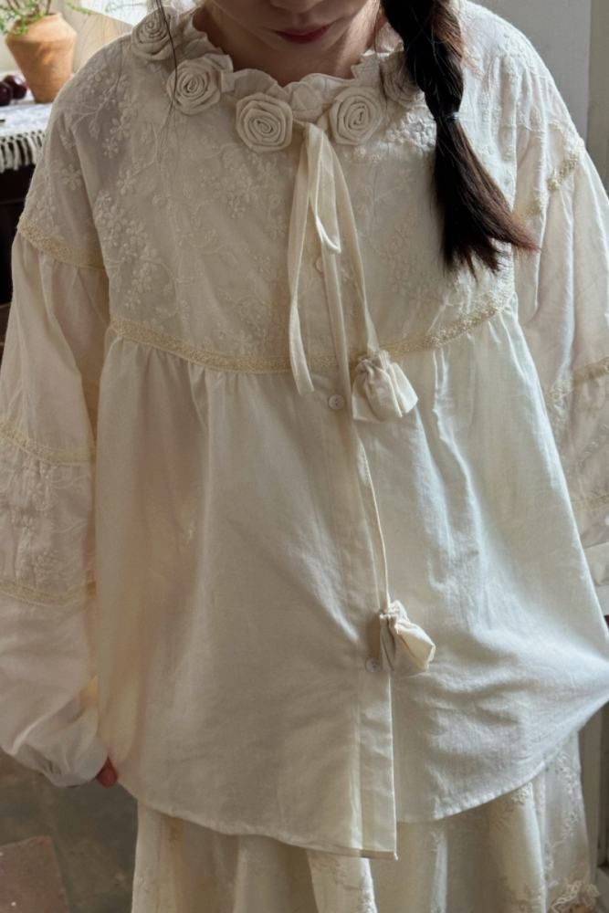 Retro Floral Denim Salopette Mori Kei Fashion
