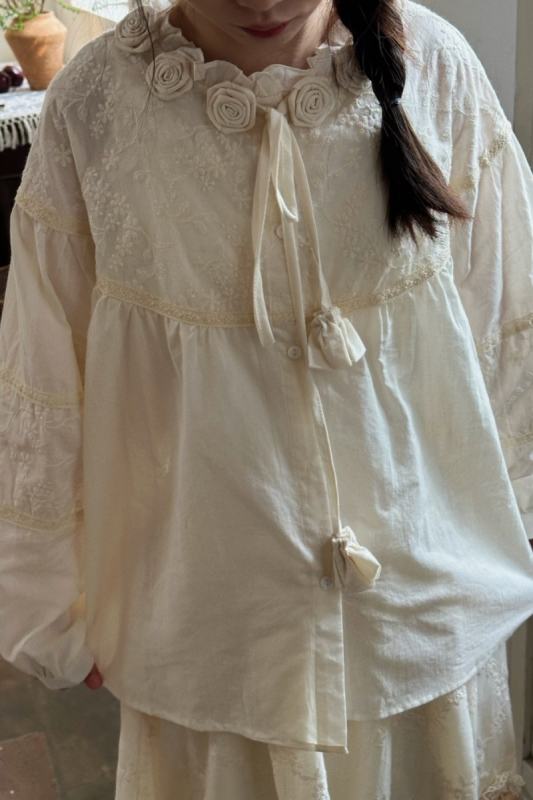 Retro Floral Denim Salopette Mori Kei Fashion