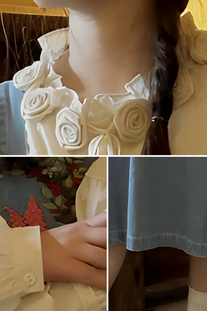 Retro Floral Denim Salopette Mori Kei Fashion