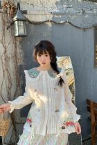 Sweet Embroidered Patchwork Long Sleeve Blouse Mori Kei Fashion