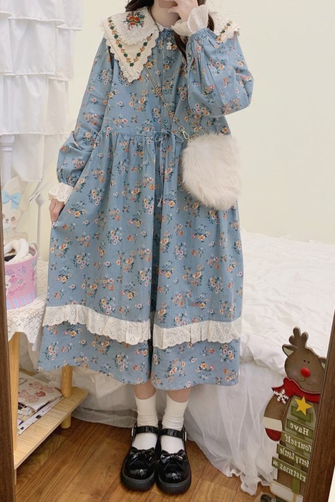 Loose Printed Dress Mori Kei Fashion