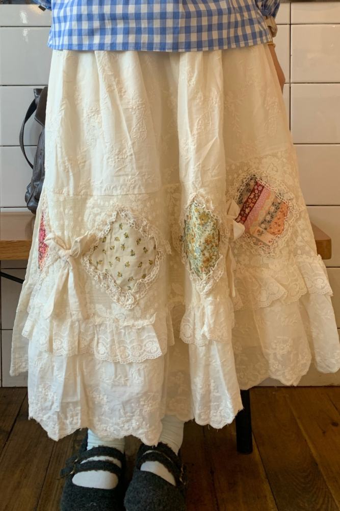 Embroidered Lace Patchwork Skirt Mori Kei Fashion