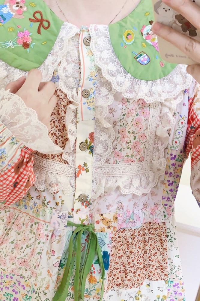 Lovely Patchwork Long Dress Mori Kei Fashion