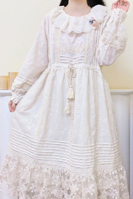 Retro Lace Long Sleeve Dress Mori Kei Fashion