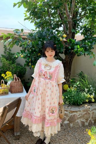 Retro Embroidery Flowers Long Dress Mori Kei Fashion
