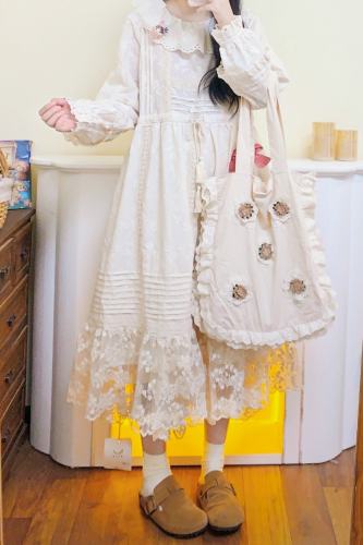 Retro Lace Long Sleeve Dress Mori Kei Fashion