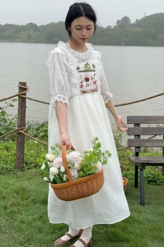 Retro Lace White Long Dress Mori Kei Fashion