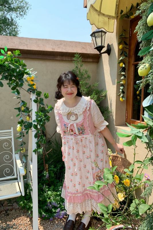 Retro Embroidery Flowers Long Dress Mori Kei Fashion