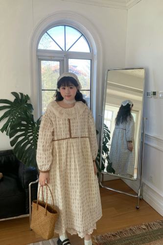 Double Lapel Collar Print Long Dress Mori Kei Fashion