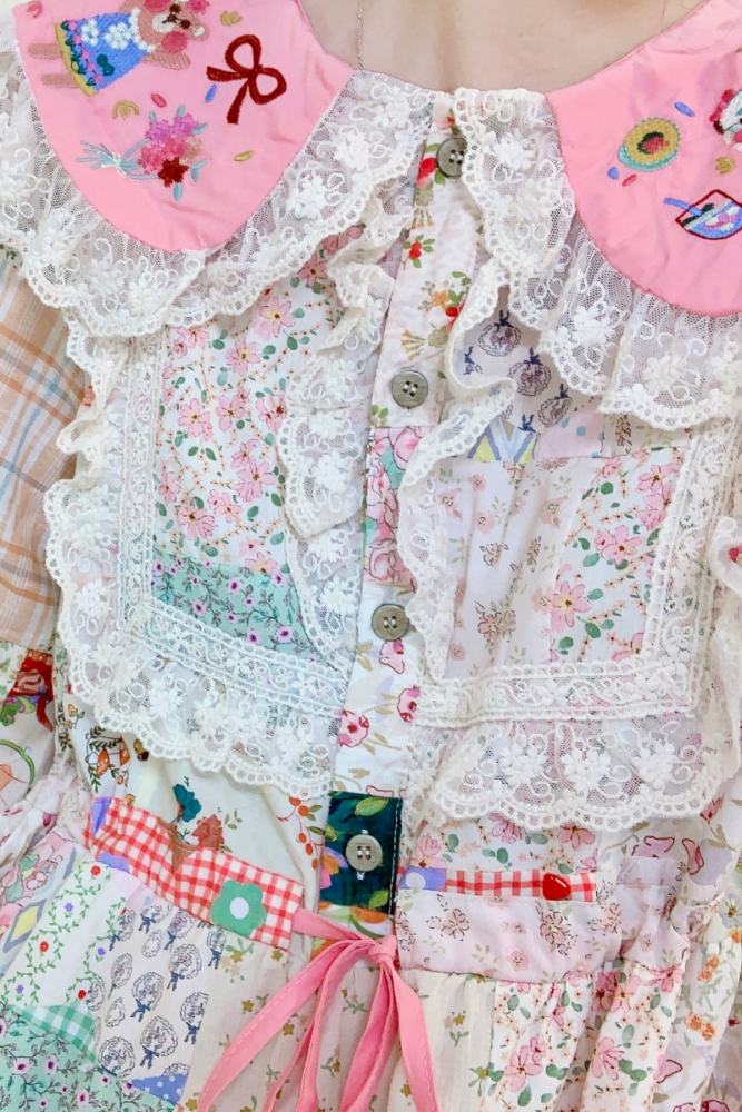 Lovely Patchwork Long Dress Mori Kei Fashion