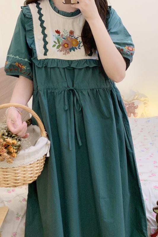 Retro Loose Green Dress Mori Kei Outfits