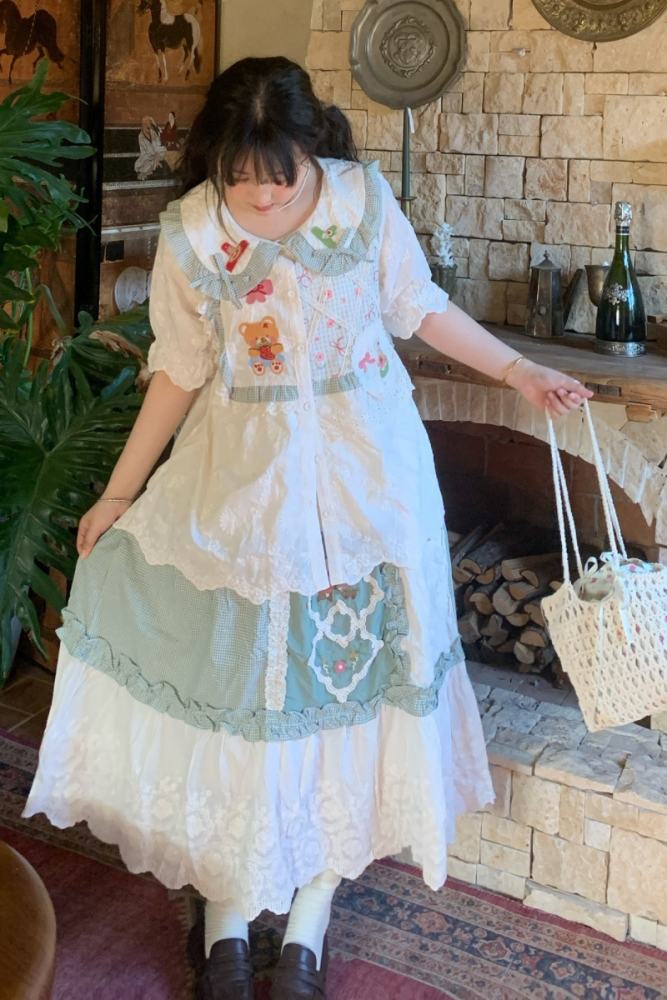Sweet Plaid Patchwork Skirt Mori Kei Style