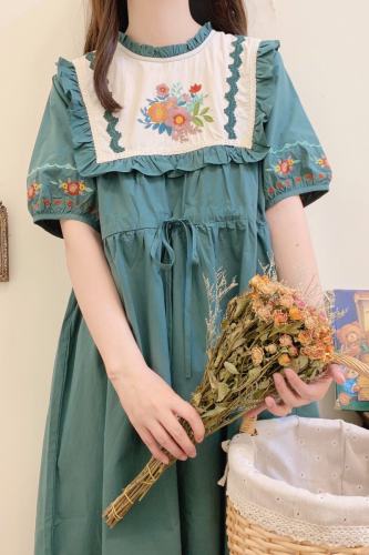 Retro Loose Green Dress Mori Kei Outfits