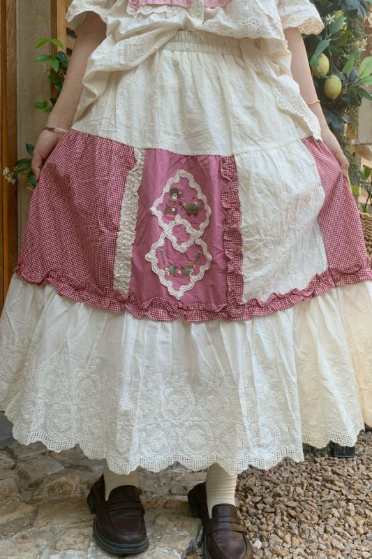 Sweet Plaid Patchwork Skirt Mori Kei Style