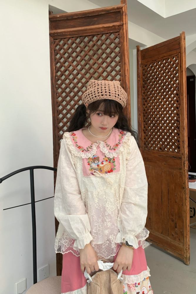 Sweet Plaid Skirt Pink Vest Mori Kei Clothing