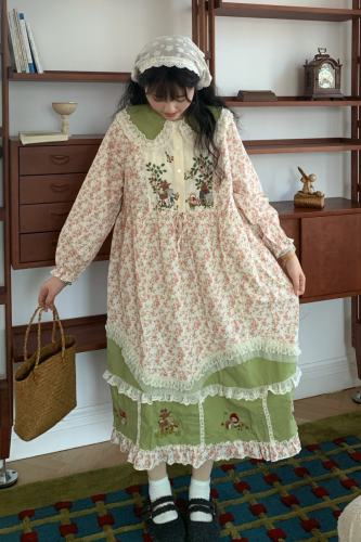 Early Spring Sweet Floral Print Dress Mori Kei Fashion