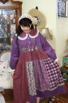 Retro Patchwork Purple Long Dress Mori Kei Clothing