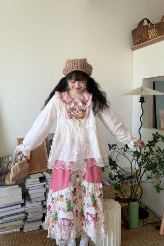 Sweet Plaid Skirt Pink Vest Mori Kei Clothing