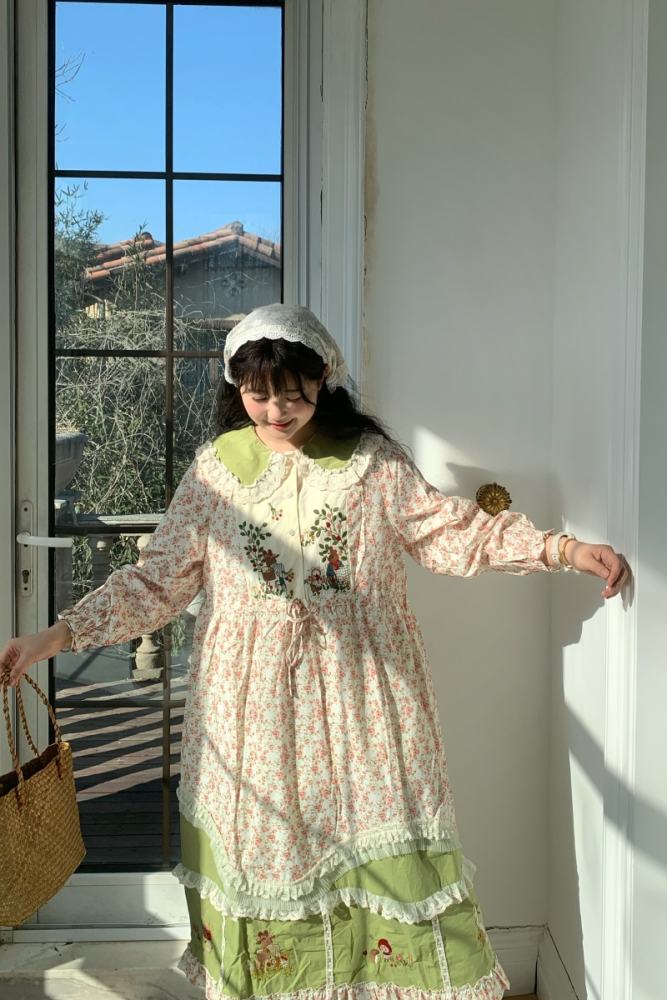 Early Spring Sweet Floral Print Dress Mori Kei Fashion