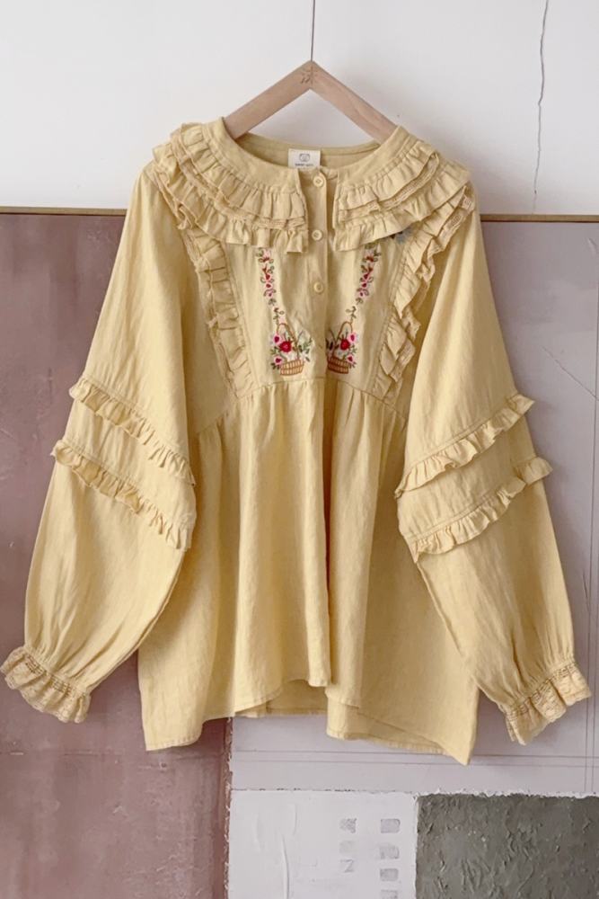 Lacework Long Sleeve Blouse Pink Mori Kei Style