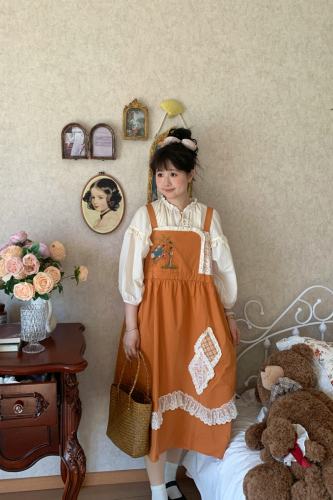 Retro Orange Salopette Mori Kei Clothing