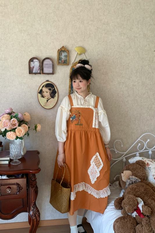 Retro Orange Salopette Mori Kei Clothing