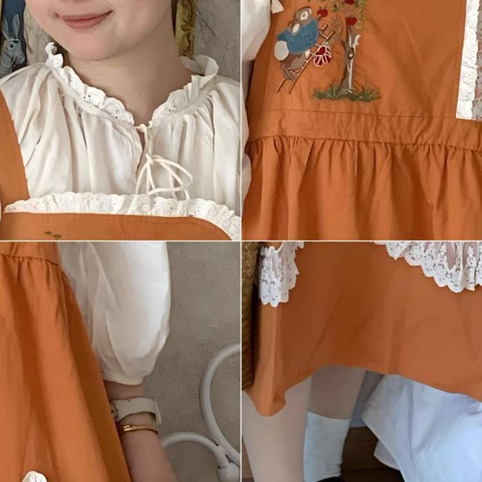 Retro Orange Salopette Mori Kei Clothing
