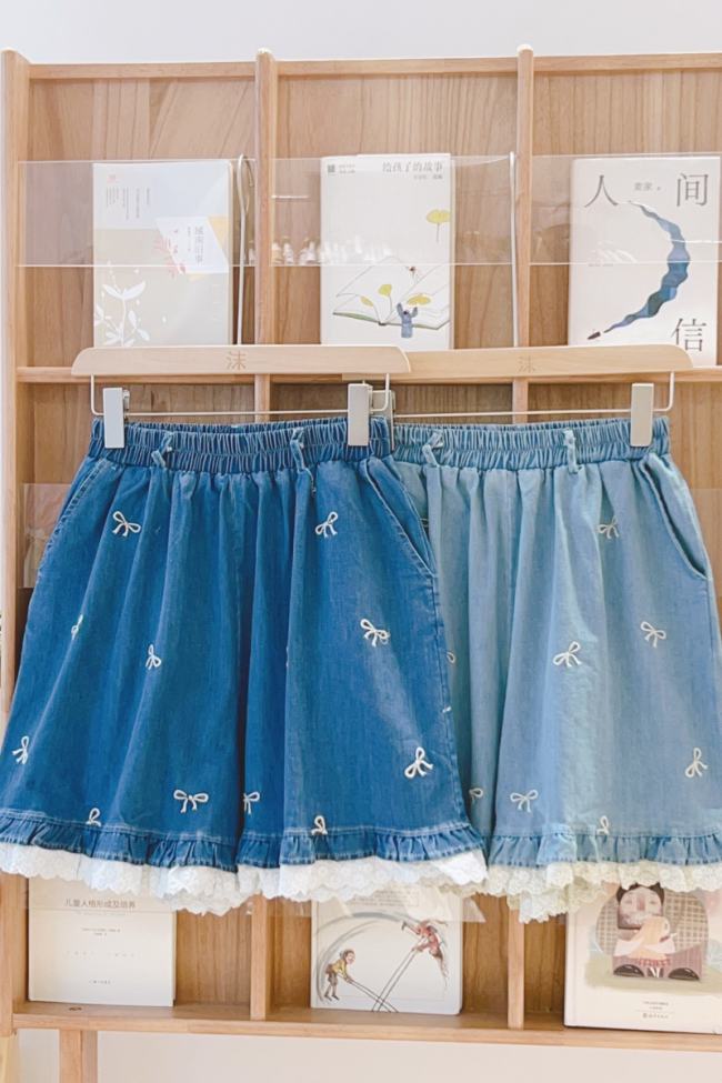 Nature Loose Denim Pants Blue Mori Kei Fashion