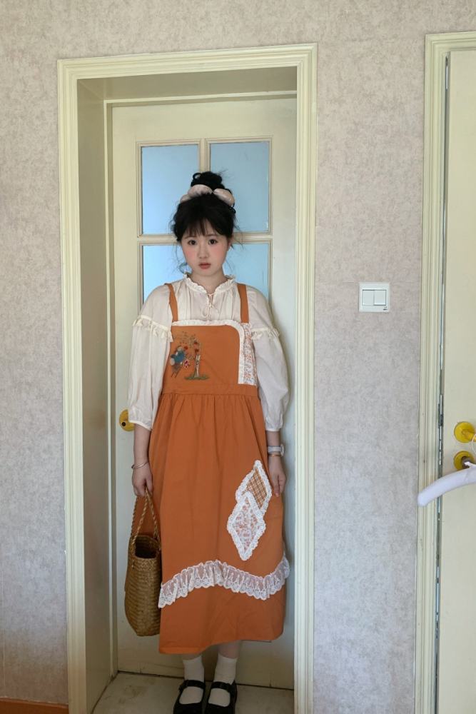 Retro Orange Salopette Mori Kei Clothing