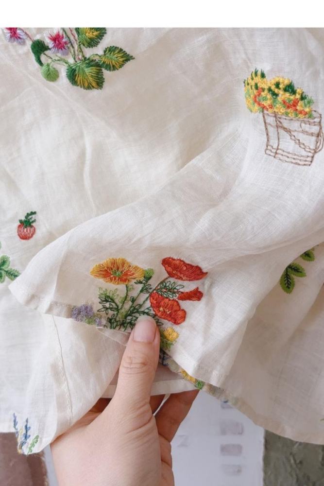 Nature Flowers Embroidery Skirt White Mori Kei Style