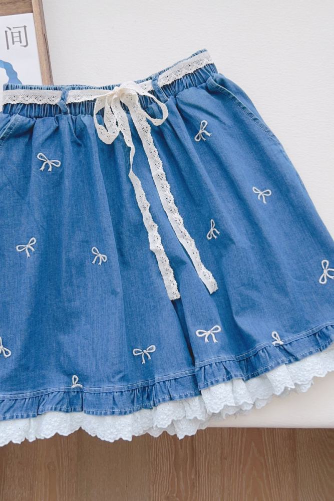 Nature Loose Denim Pants Blue Mori Kei Fashion
