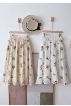 Nature Flowers Embroidery Skirt White Mori Kei Style